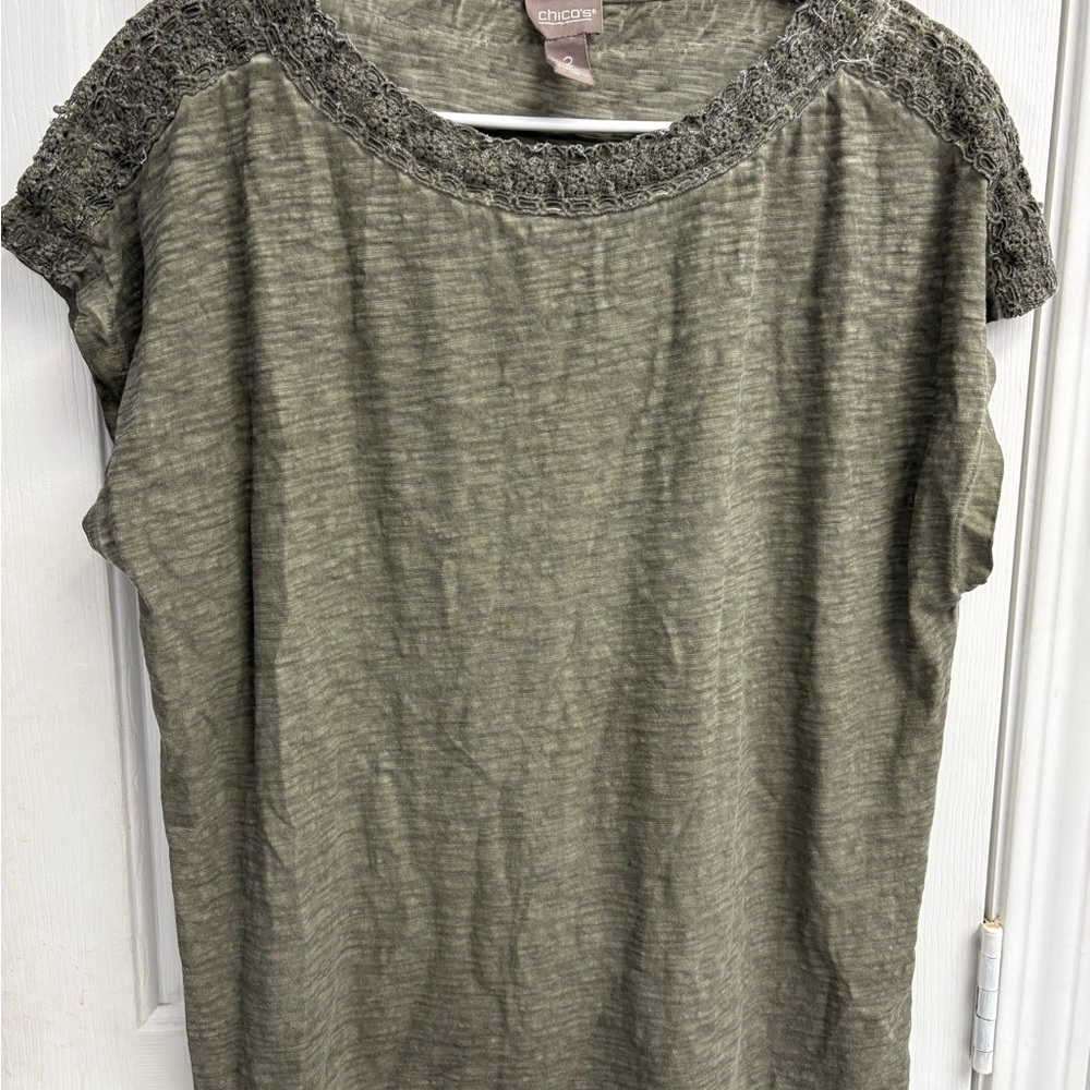 Chico's Khaki Lace Accent Tee